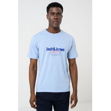 Tricou din bumbac organic cu imprimeu logo - Albastru pastel