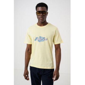 Tricou din bumbac organic cu imprimeu logo - Galben pal