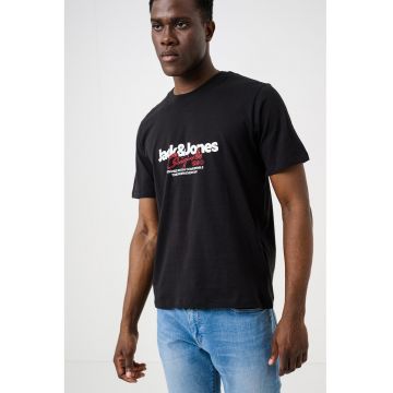Tricou din bumbac organic cu imprimeu logo - Negru