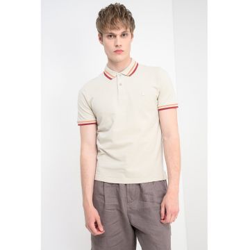 Tricou polo cambrat - Visiniu/Portocaliu pal/Maro camel