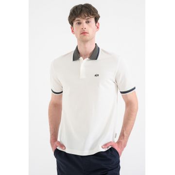 Tricou polo cu logo discret - Alb/Kaki