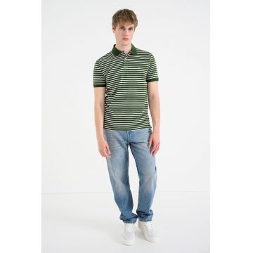 Tricou polo de bumbac - Alb/Verde padure