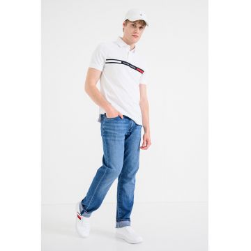 Tricou polo din amestec de bumbac organic - Alb/Bleumarin