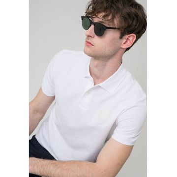 Tricou polo din bumbac Silicon Badge - Alb