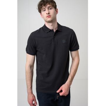 Tricou polo din bumbac Silicon Badge - Negru