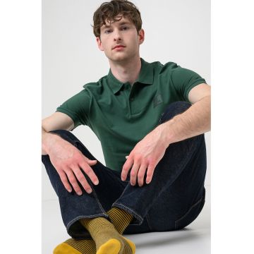 Tricou polo din bumbac Silicon Badge - Verde inchis