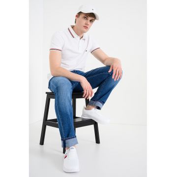 Tricou polo slim fit cu garnituri contrastante - Alb