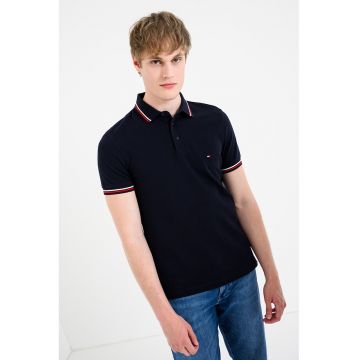 Tricou polo slim fit cu garnituri contrastante - Albastru ultramarin