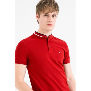 Tricou polo slim fit cu guler Mao - Rosu inchis