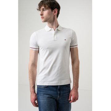 Tricou polo slim fit cu logo brodat - Alb murdar