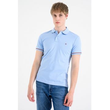 Tricou polo slim fit cu logo brodat - Albastru deschis