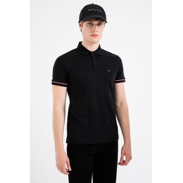 Tricou polo slim fit cu logo brodat - Negru