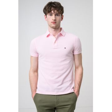 Tricou polo slim fit din amestec de bumbac organic 1985 - Roz deschis