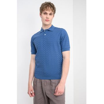 Tricou polo texturat slim fit - Albastru inchis