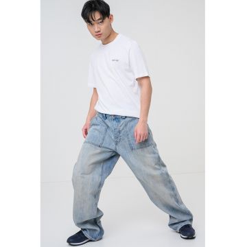 Tricou regular fit cu decolteu la baza gatului - Alb/Gri