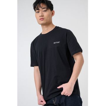 Tricou regular fit cu decolteu la baza gatului - Negru