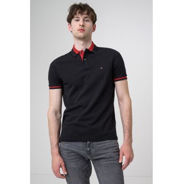 Tricou regular-fit cu guler polo - din amestec de bumbac organic - Negru
