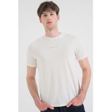 Tricou slim fit cu banda logo - Alb murdar
