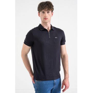 Tricou slim fit cu fenta cu fermoar - Albastru ultramarin