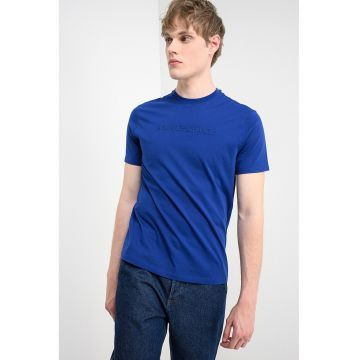 Tricou slim fit cu logo in relief - Albastru royal