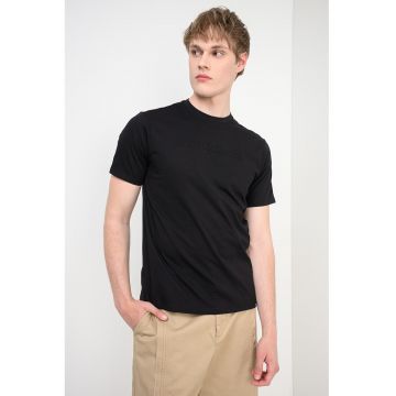 Tricou slim fit cu logo in relief - Negru