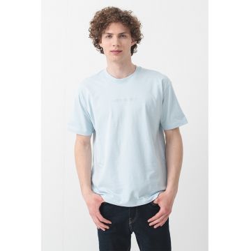 Tricou supradimensionat din bumbac cu broderie logo - Albastru deschis