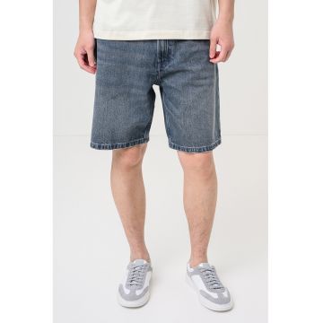 Bermude din denim cu talie medie - Albastru titan