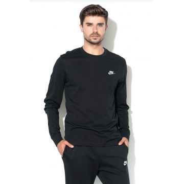 Bluza cu logo brodat si maneci lungi Sportswear Club - Alb/Negru