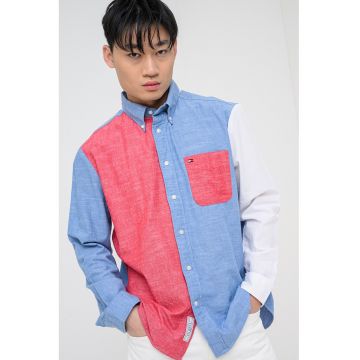 Camasa supradimensionata cu model colorblock - Rosu/Albastru