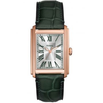 Ceas  Carraway - Quartz - carcasa roz aurie - cadran argintiu - curea piele verde - 5 ATM