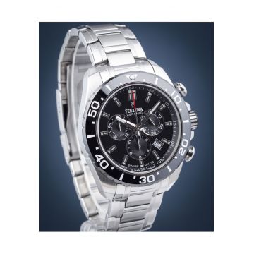 Ceas  Ceramic Chronograph - mecanism Ronda 5030.d - cadran negru - 10 ATM - bratara otel inoxidabil