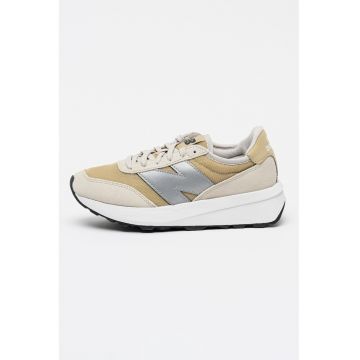Pantofi sport 370 din piele intoarsa cu insertii din material textil - Bej/Argintiu