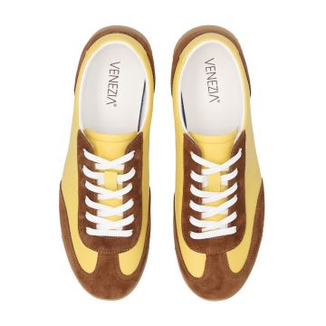 Pantofi sport colorblock din piele intoarsa - Galben