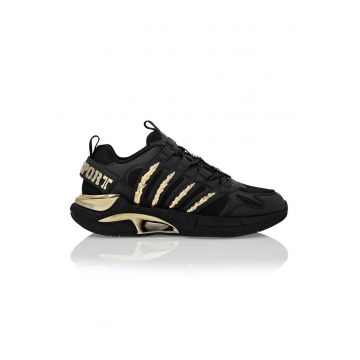 Pantofi sport cu insertii din piele ecologica - pentru alergare - Auriu/Negru