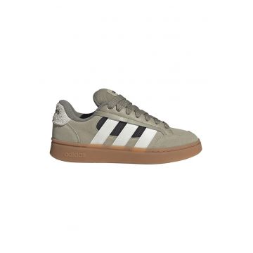 Pantofi sport Grand Court Alpha din piele intoarsa cu cusaturi contrastante - Alb/Negru/Maro taupe deschis