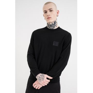 Pulover slim fit din amestec de lana cu aplicatie logo - Negru