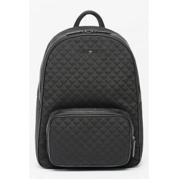 Rucsac cu monograma si buzunar frontal - Negru