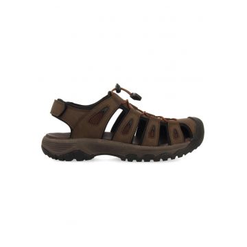 Sandale fisherman de piele ecologica si material textil - Maro inchis