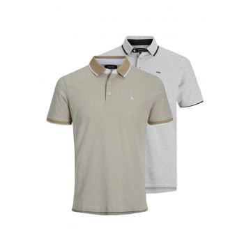 Set de tricouri polo din bumbac - 2 piese - Gri/Bej