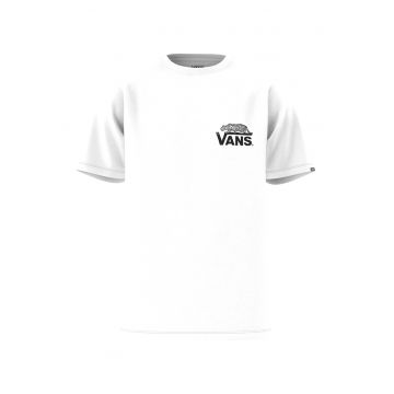 Tricou cu decolteu la baza gatului - imprimeu logo si grafic - Alb/Negru