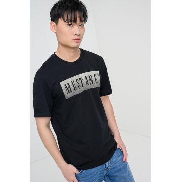 Tricou cu decolteu la baza gatului si imprimeu logo Austin - Negru antracit