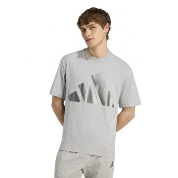 Tricou cu decolteu la baza gatului si imprimeu logo contrastant - Gri deschis melange/Argintiu