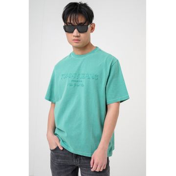 Tricou cu decolteu la baza gatului si imprimeu logo - Verde irlandez
