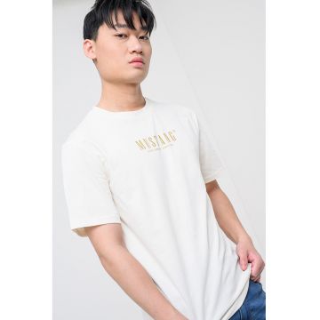 Tricou cu decolteu la baza gatului si logo Austin - Alb arctic