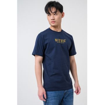 Tricou cu decolteu la baza gatului si logo Austin - Albastru safir