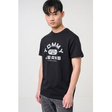 Tricou cu decolteu la baza gatului si logo - Negru/Gri cenusiu