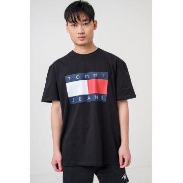 Tricou cu logo si decolteu la baza gatului - Rosu/Alb/Negru