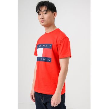 Tricou cu logo si decolteu la baza gatului - Rosu/Albastru ultramarin