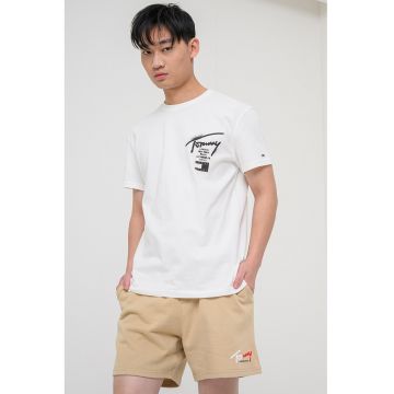 Tricou de bumbac cu decolteu la baza gatului - Alb fildes/Negru