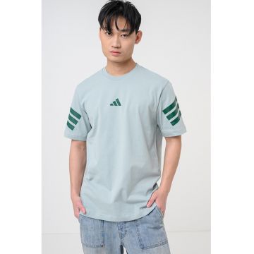 Tricou de bumbac cu decolteu la baza gatului si logo - Verde deschis